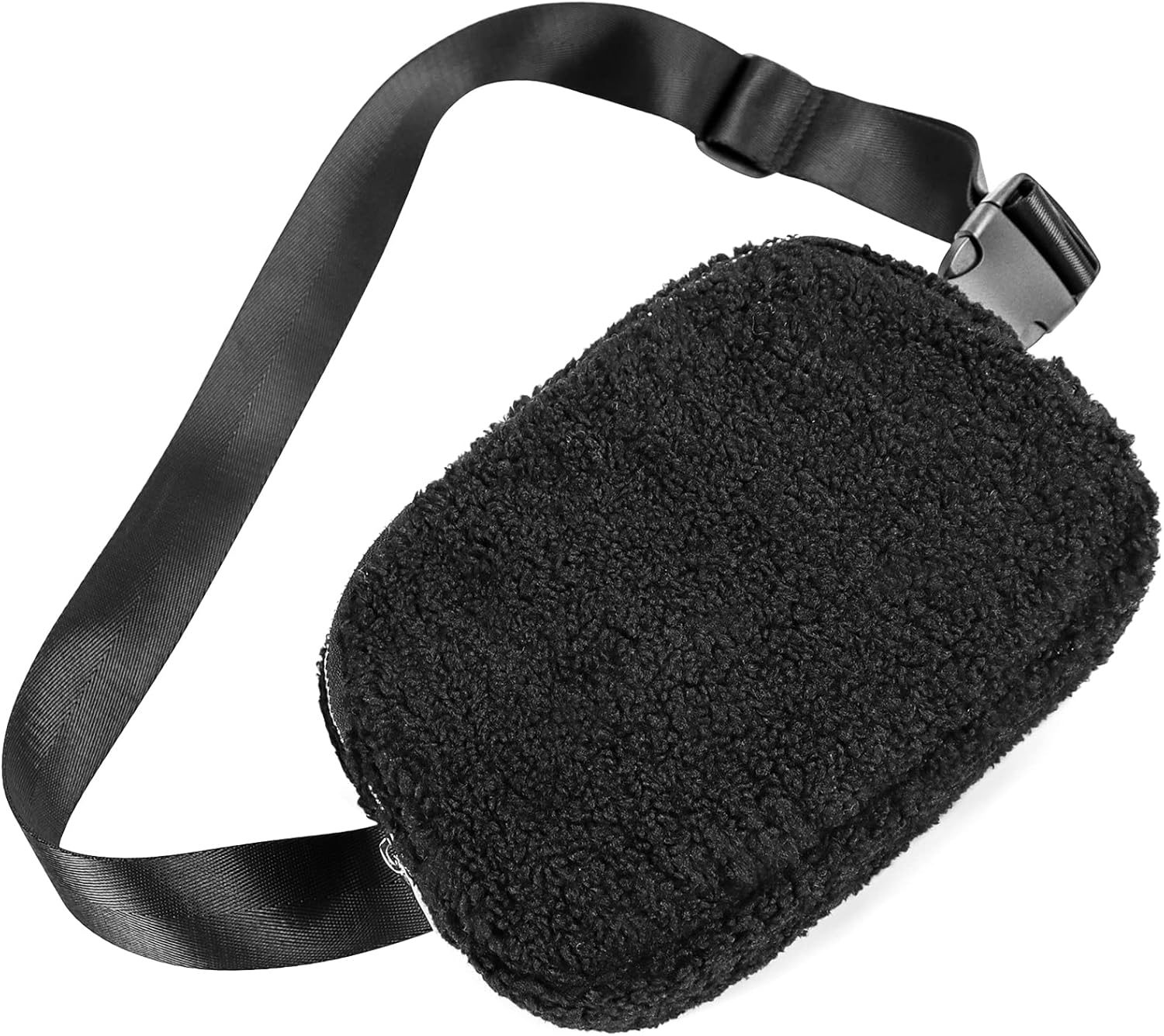 Fleece Belt Bag Women Sherpa Crossbody Waist Bag Adjustable Strap Black Waist Packs