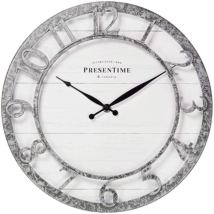Presentime & Co 13 Farmhouse Series Wall Clock, Quartz Movement, Shiplap Style,Raised 3 D Arabic
