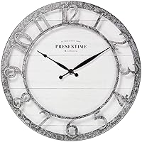 Presentime 13" Farmhouse Wall Clock - Silent Quartz Movement, Shiplap Galvanized Finish, 3D Raised Arabic Numerals