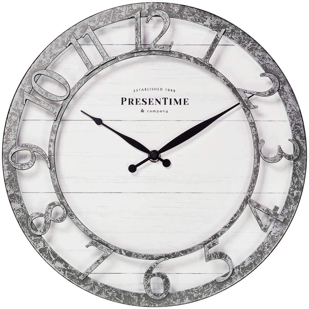 & Co 13" Farmhouse Series Wall Clock, Quartz Movement, Shiplap Style,Raised 3D Arabic Numeral, Galvanized Finish