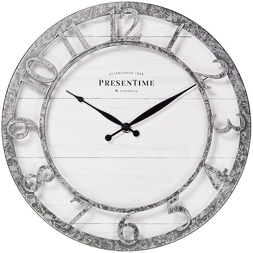 Presentime & Co 13 " Farmhouse Series Wall Clock, Quartz Movement, Shiplap Style,Raised 3 D Arabic