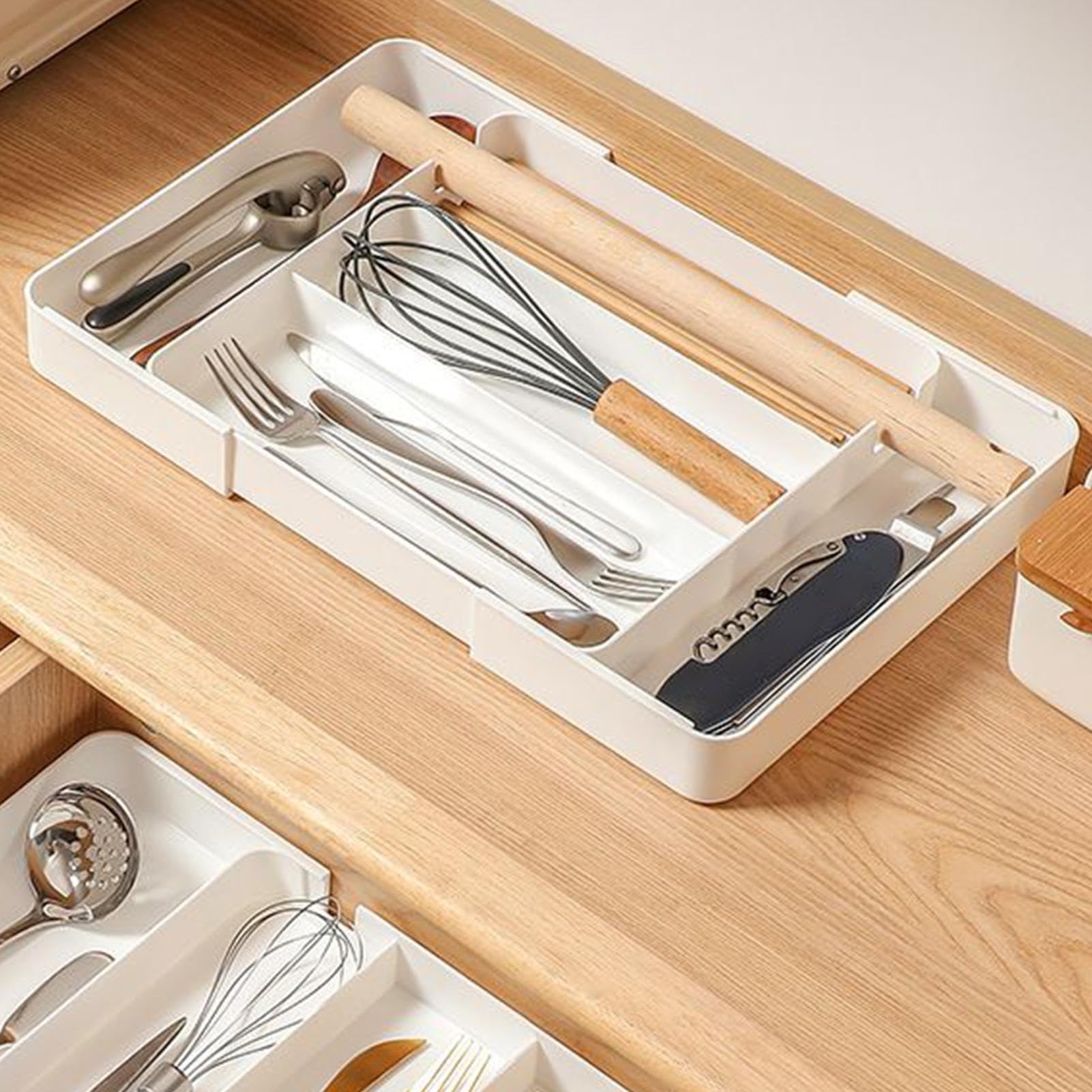 Bandeja de cubiertos expandible, organizador de cajones de cocina para cucharas y tenedores, divisor de almacenamiento para el hogar, oficina, restaurante, soporte para utensilios
