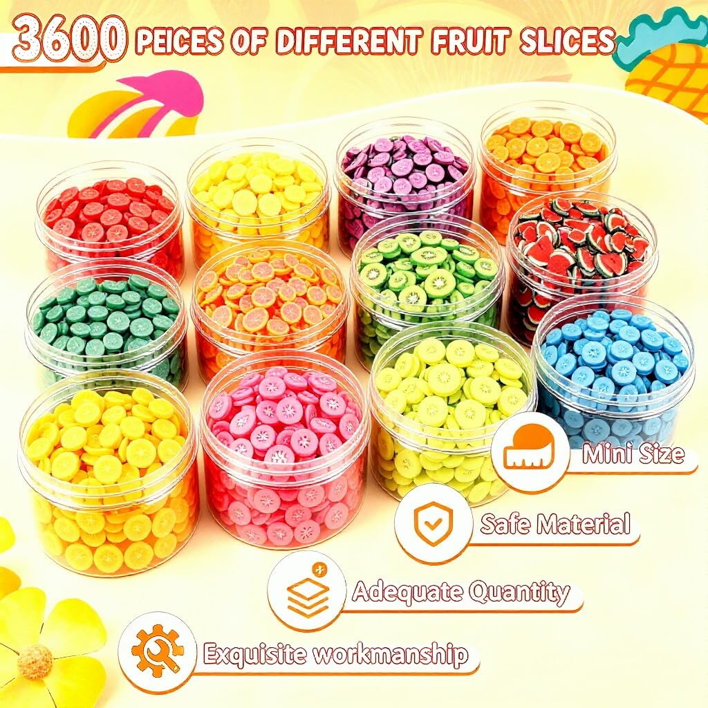 3600 Pcs Slime Mix Ins Kit, 12 Cup Colorful Fruit Slime Add Ins, Non-Toxic Slime Mixing Supplies for DIY Slime Making Kit, Perfect for Slime Crafts, Party Favors, Phone Case Decor, Nail Art image 2