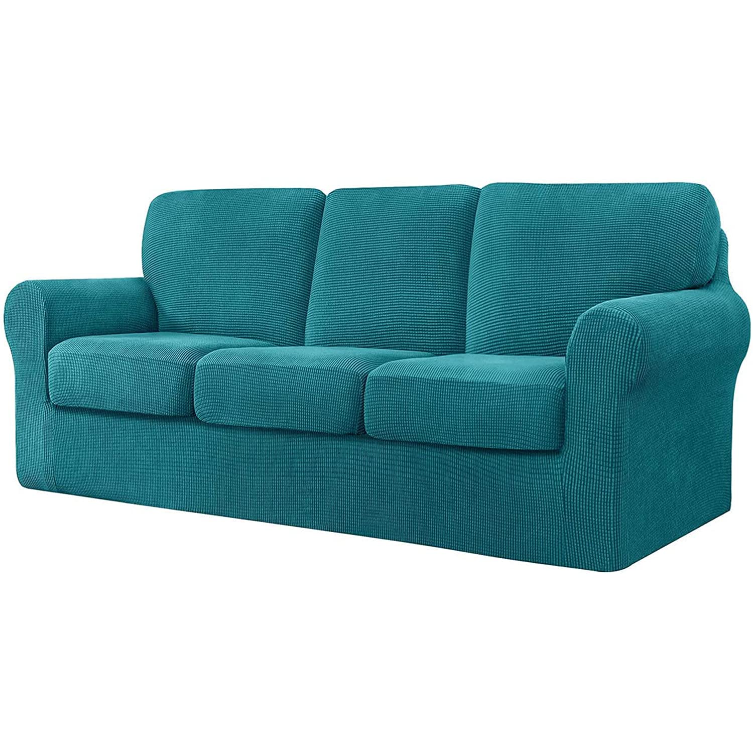 Housse de canapé jacquard extensible antidérapante bleu sarcelle avec élastique