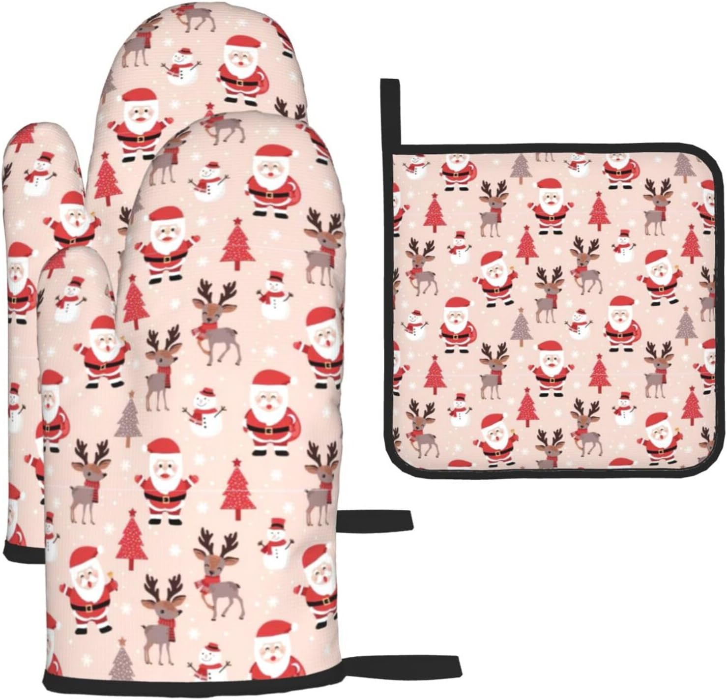 Cute Christmas Holidays Print Heat Resistant Microwave Gloves, Used for Baking, Cooking, and Fashion Kitchen Essentials