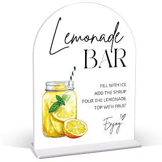 Lemonade Bar Table Sign - Lemonade bar Mocktail, 6×8 Acrylic Sign, Perfect for Bridal Shower and Baby Shower, Summer Party Decorations, Graduate, Retire - Amazon product rated Grade B