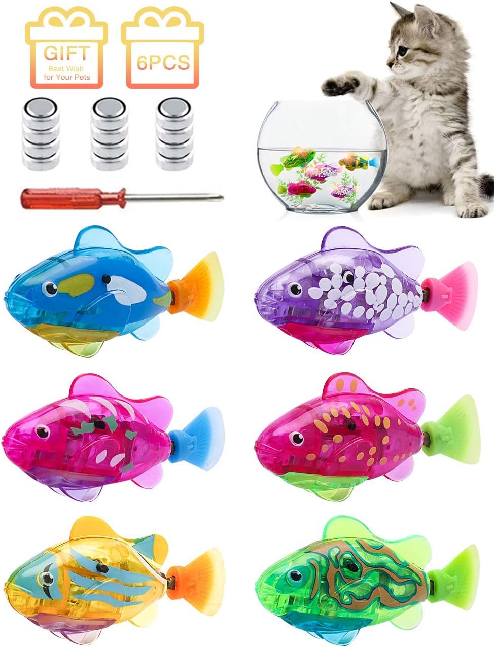 I-SHUNFA Interactive Swimming Robot Fish Toy for Cat and Dog with LED Light, Activated in Water Magical Electric Toy Stimulate Your…