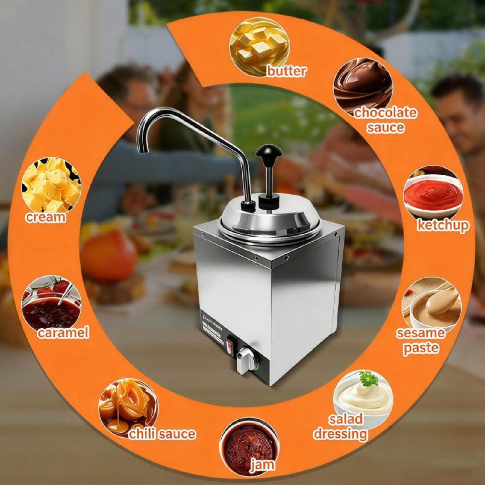 Calentador Comercial de Salsa de Chocolate, Dispensador Eléctrico de Queso y Salsa de Acero Inoxidable con Temperatura Ajustable y Bomba, para Restaurantes y Cafeterías 7L
