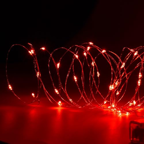 Miniatura 4 de YunDing Cadena de luces que funcionan con pilas tira de luces LED con 8 modos intermitentes y temporizador de 8 a 16 horas 1 unidad rojo