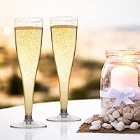 Vista 6 de 100 copas de champán de plástico desechables Copas de champán de plástico con purpurina dorada para fiestas Vasos de plástico con purpurina dorada
