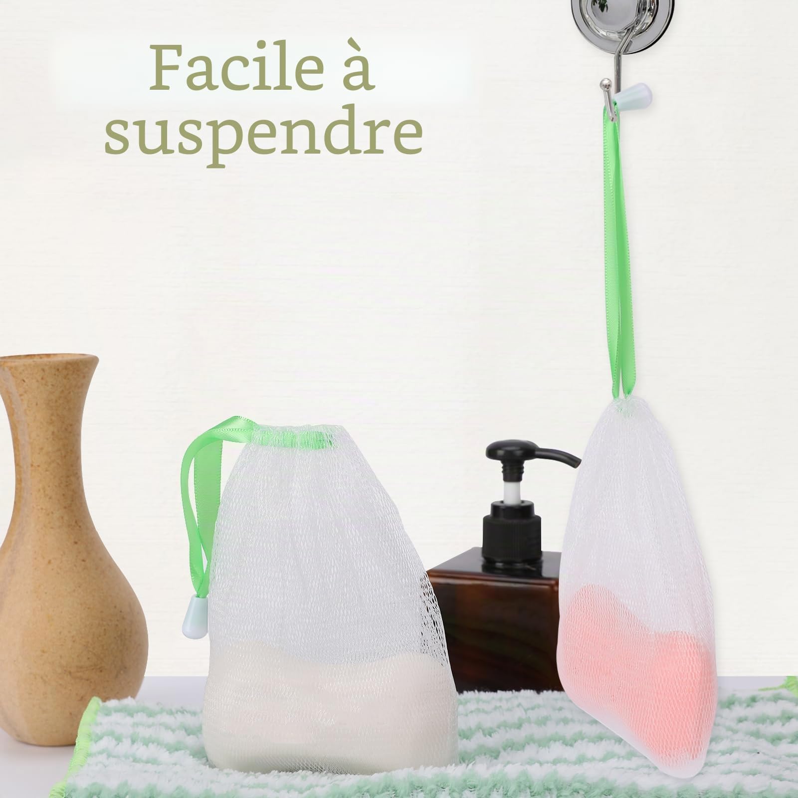 Lot de 10 sacs à savon en nylon - Filet de nettoyage du visage - Filet à savon - Filet en mousse - Pour le bain et le visage