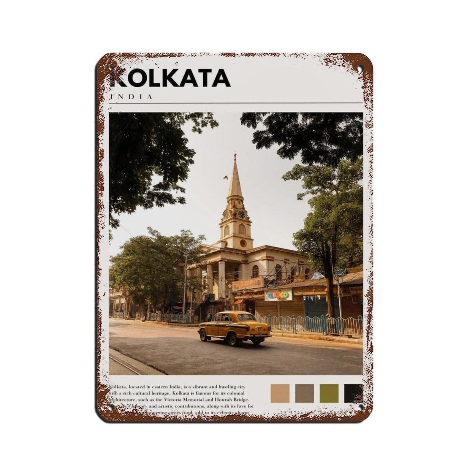 Kolkata Poster Kolkata Art Tin Sign Vintage Metal Pub Club Cafe Bar Home Wall Art Decoration Poster Retro 12x16inch(30x40cm)