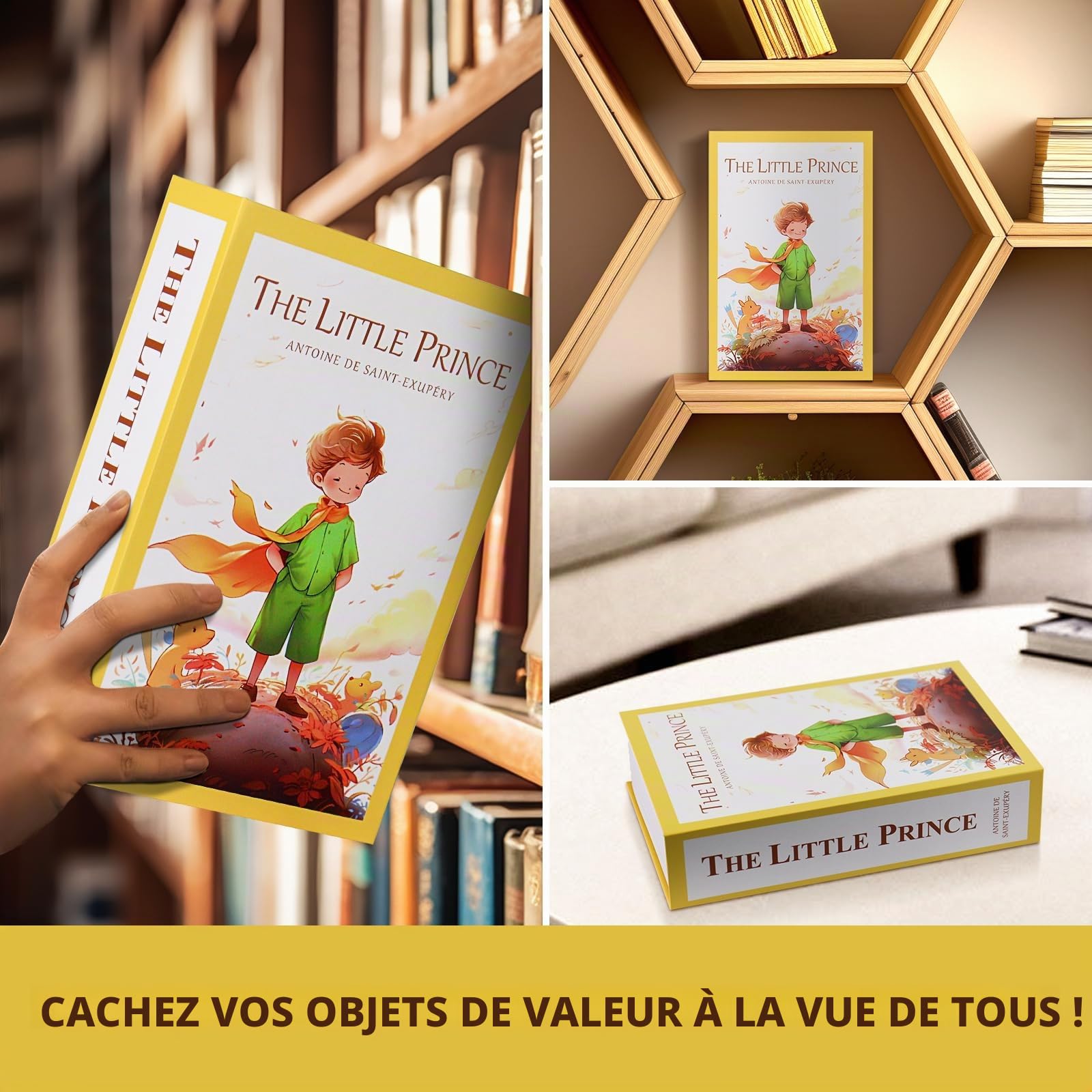Sekam Coffre-fort à livre avec serrure à combinaison, coffre-fort caché (24 x 15 x 5,5 cm) avec sac ignifuge, coffre-fort secret pour dérivation secrète, boîte à livres creuse, boîte de rangement