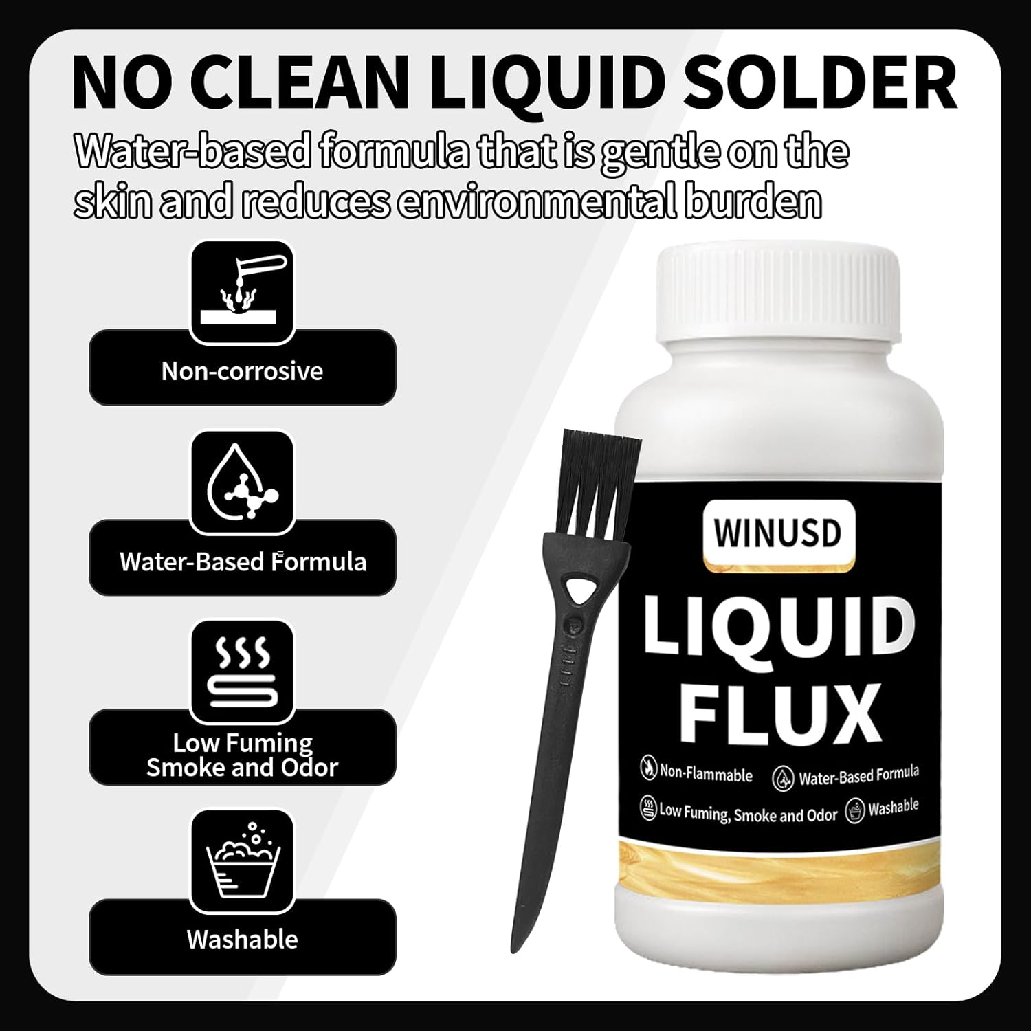 Liquid Solder Flux(200 ml/8 Oz.) | Water-Based No-Clean Liquid Flux for Soldering Electronics | Lead-Free Liquid Solder for SMD/BGA/IC/PCB Repairing, Stained Glass Repair Solder Work | Soldering Tools