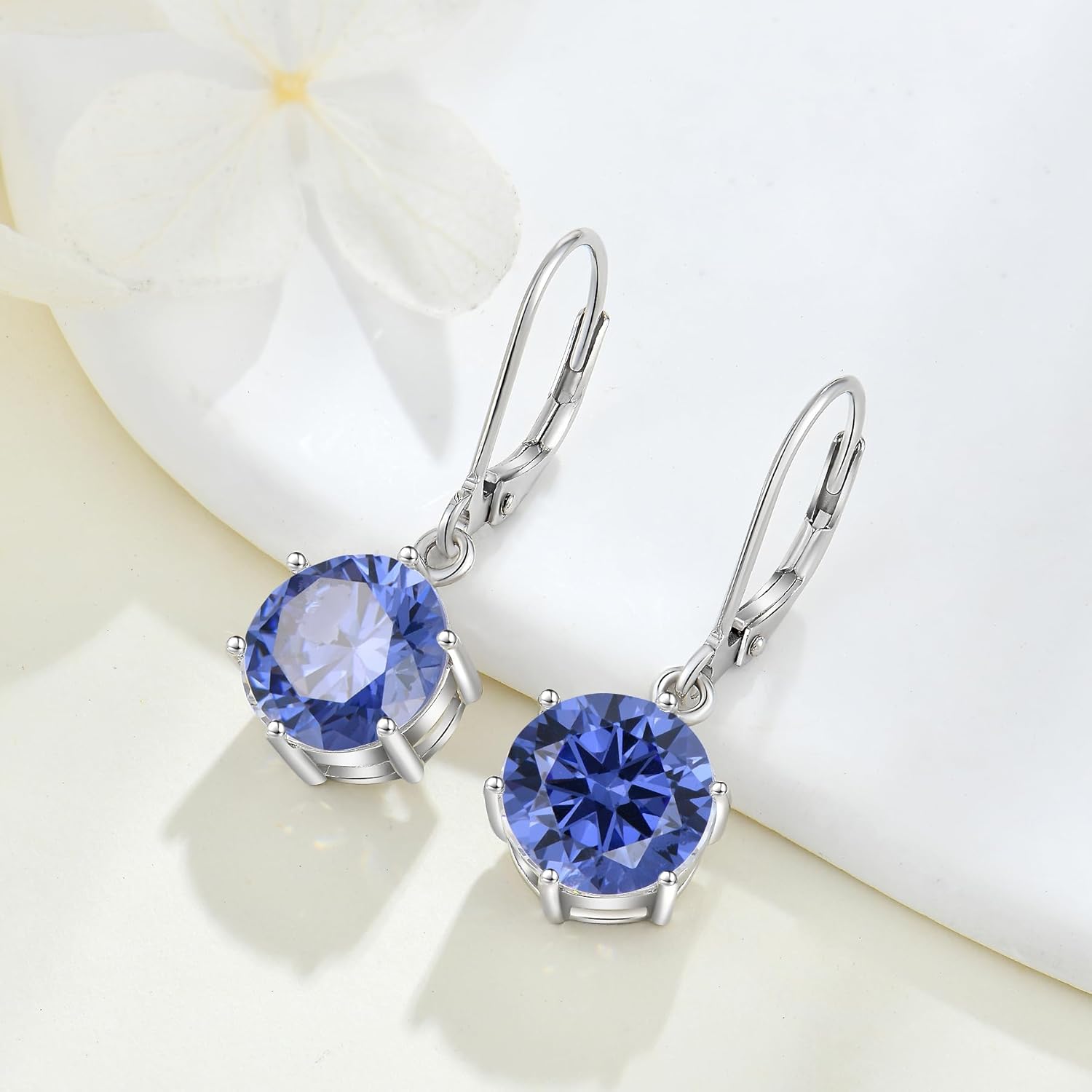 Women Earrings 925 Sterling Silver Birthstone Drop Dangle Earrings Leverback Earrings 10mm 3A Cubic Zirconia Jewelry - Image 5