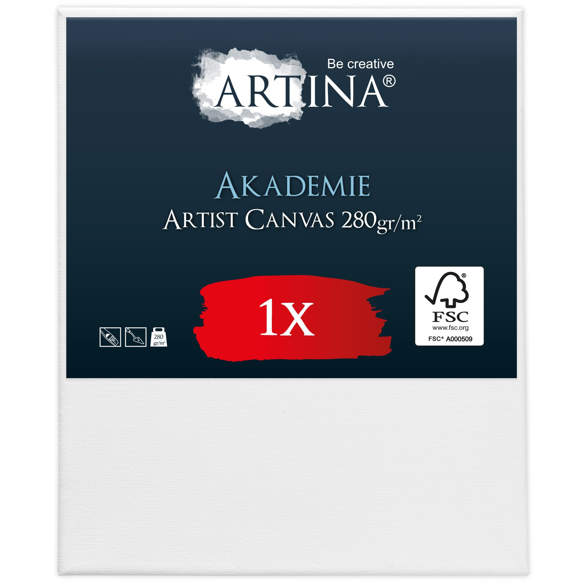 Artina FSC® Canvas for Painting 50x60 cm - Blank Canvases for Art for Acrylic, Watercolour & Oil Painting - 100% Cotton Canvas Stretcher Frame 280 g/m² - Akademie