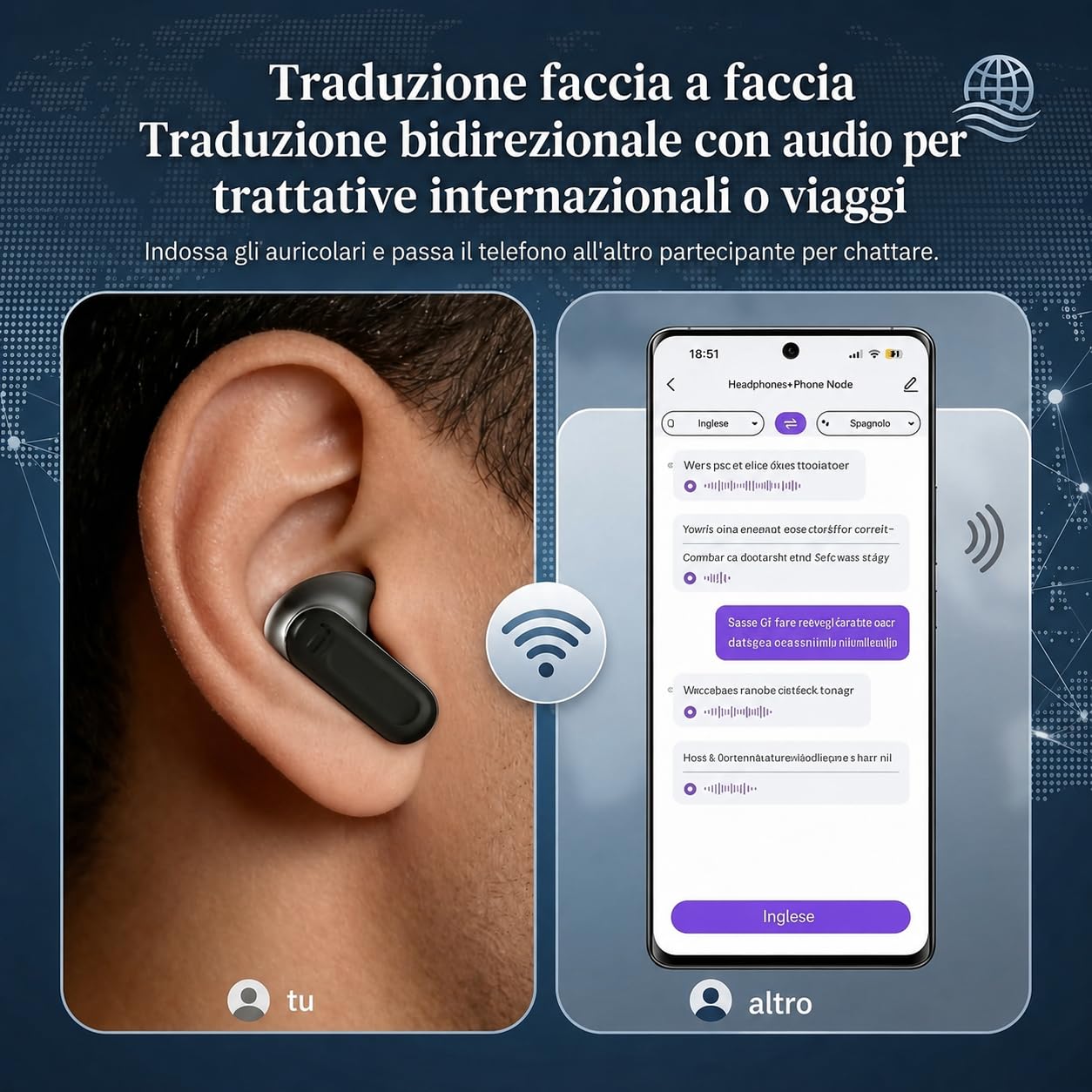 Luminea HTC Traduttore Cuffie Compatibili Con 156 Lingue Cuffie HTC Traduttore Istantaneo Per Viaggi Riunioni Studio e Conversazioni (nero)