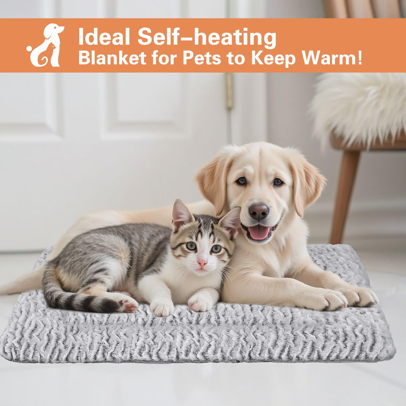 Tapis Chauffant Chat Chien 80×60 cm sans Électricité, Coussin Auto-Chauffant Chat Antidérapant avec Couverture Amovible et Lavable,Tapis pour Chat Chaud pour Intérieure et Extérieure