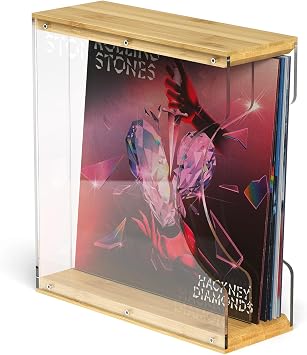TAKMORK Vinyl Record Display Storage Holder Acrylic Solid Wood Records Organizer Rack Tabletop Albums Storage Stand Holder Vinyl LPs Vertical Display Crate