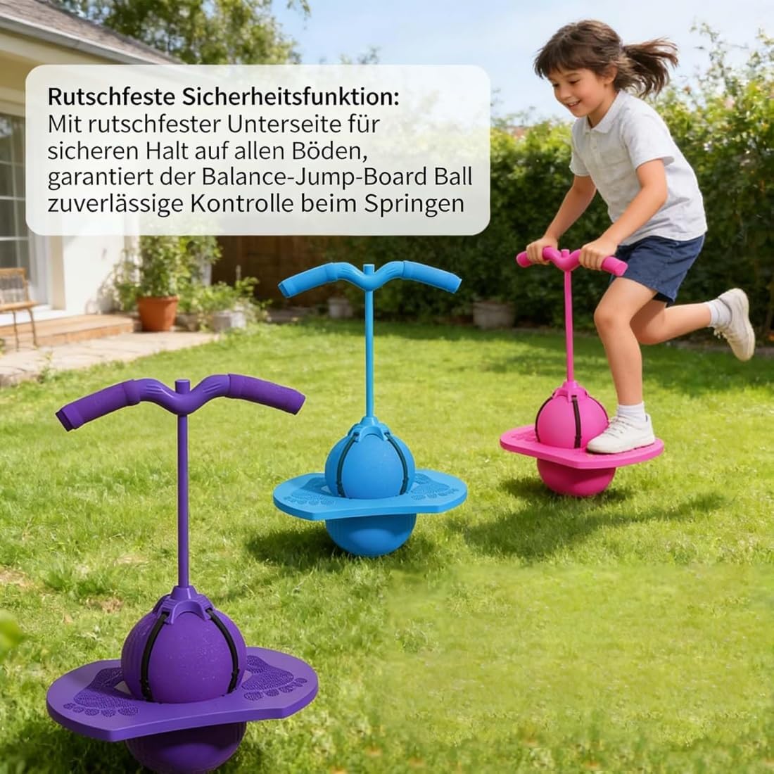 Children's and Adults Balance Jumping Ball - Available in Six Colours, Balance Bouncy Ball with Handle, 120 kg Pogo Jumping Ball, with Non-Slip Base, Jumping Board for Indoor Outdoor Use