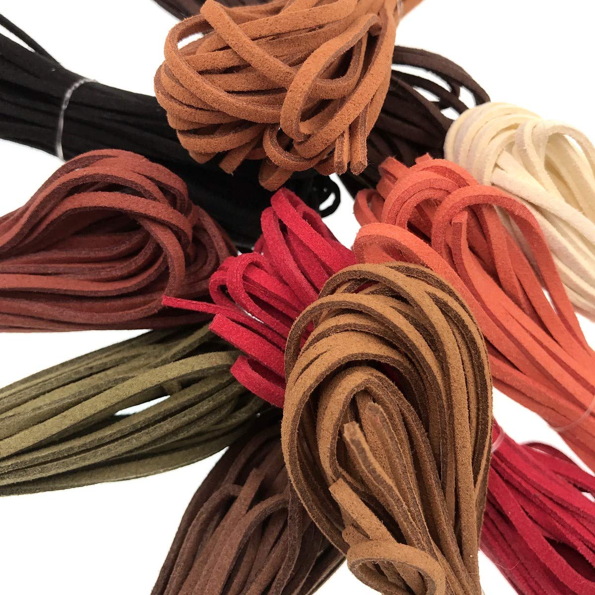 JZK 10 Pezzi 5m Corda Cordoncino Pelle Scamosciata Marrone Rosso Nero Lacci cordini in Pelle per collane Braccialetti Fai da Te bigiotteria Bijoux