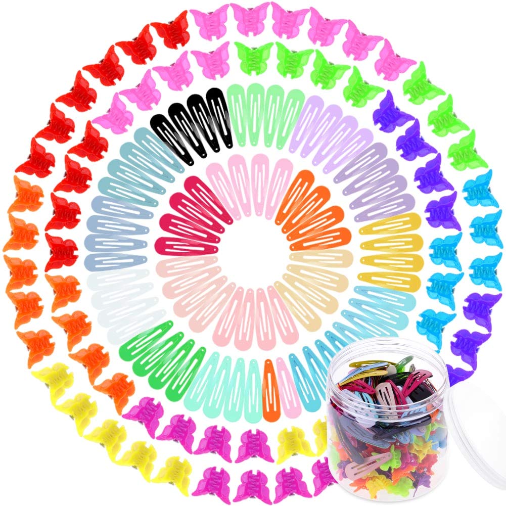 Selizo 100 Pcs Butterfly Hair Clips with 80 Pcs Barrettes Hair Clips Snap Clips for Hair Accessories