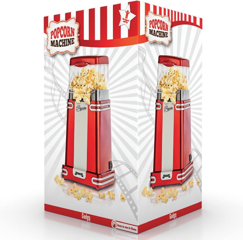Gadgy Retro Popcornkészítő Gép Forró Levegős Olajmentes Egészséges Snack