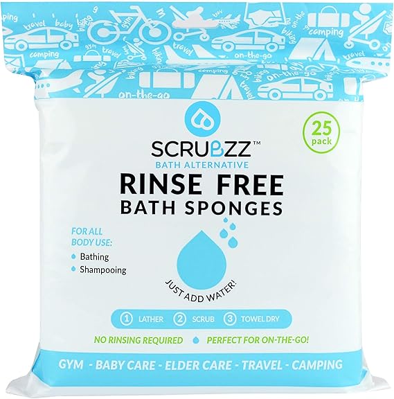 Scrubzz Disposable No Rinse Bathing Wipes 25 Pack Allin1 Single