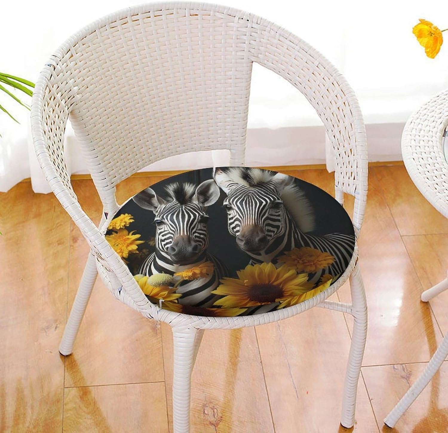 Pair of Sunflowers and Zebra Chair Cushions Floor Pillow Chair Pad