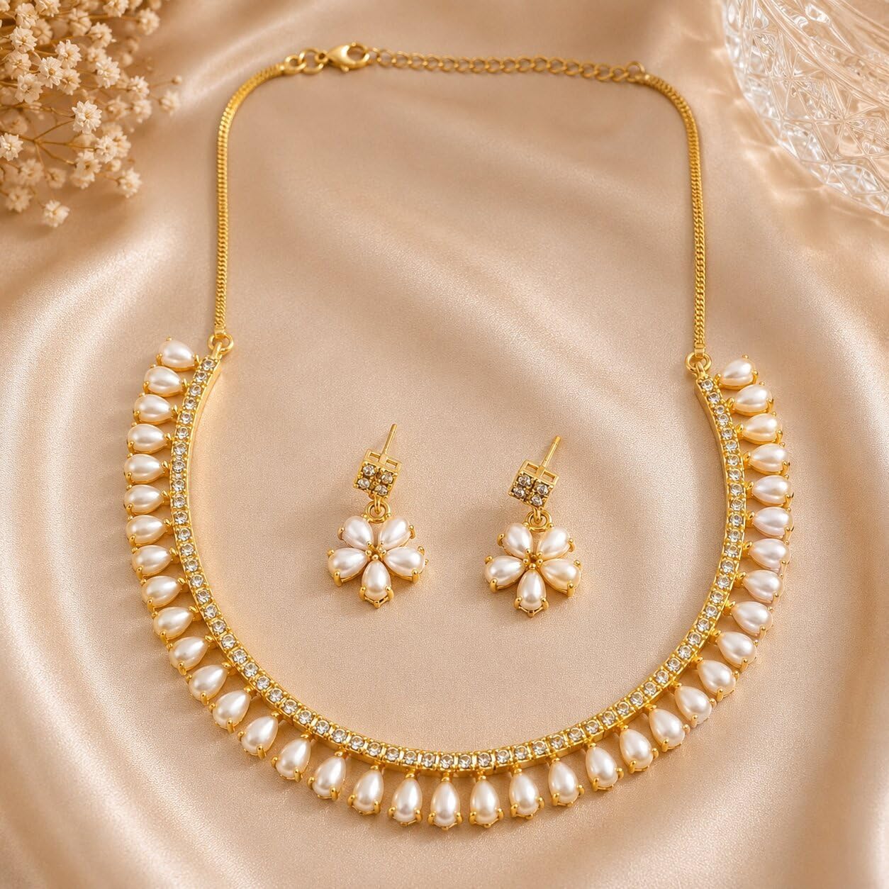 JewarHaat Indian Bollywood Necklace Set AD CZ Elegant Gold Plated Multi Stones Sparkling Crystals Choker with Earrings Fashion Jewellery for Women & Girls image 2