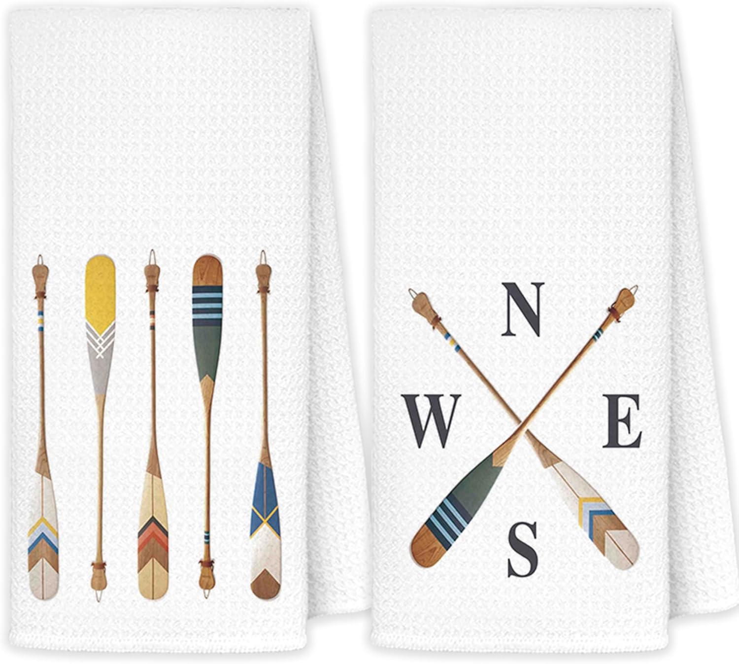 JINYO Boat Oar Nautical Kitchen Towels Set of 2, Lake House Beach House Decor Hand Towels for Bathroom, Coastal Dish Towels Tea Towels for Kitchen, Nautical Beach Bathroom Kitchen Decor, 16x24 Inch