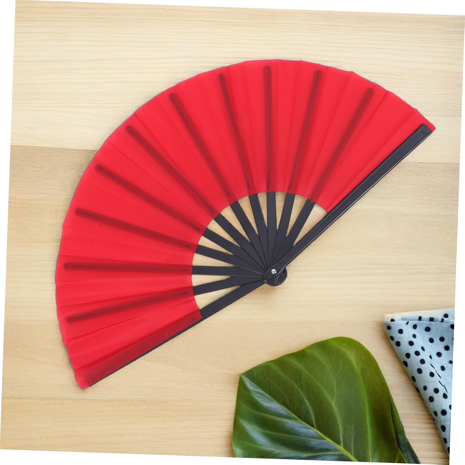 FUOYLOO 4pcs Red Folding Handheld Fans Traditional Chinese Vintage Dance Fans with Reinforced Plastic Ribs for Wedding Festival Performance and Party Decorations