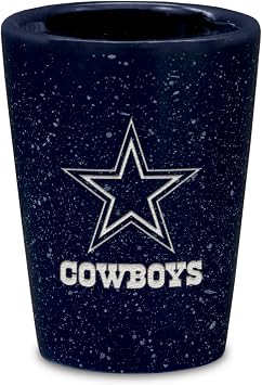 Rico Industries NFL Football Primary OR Wordmark Logo 2oz Ceramic Shot Glass for Fans, Laser Engraved In Team Color Single Shot Glass