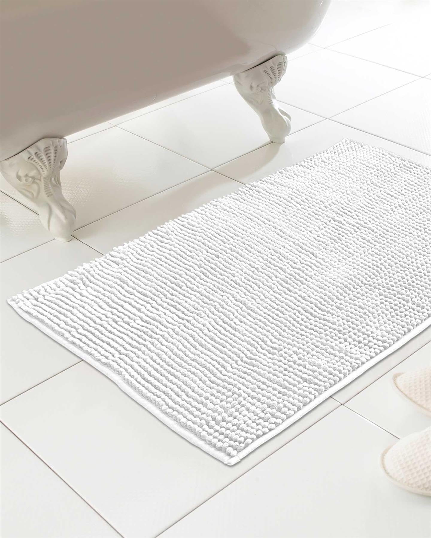 Kampala Hill Chenille Loop Bath Mat Non Slip Absorbent White 46x76cm