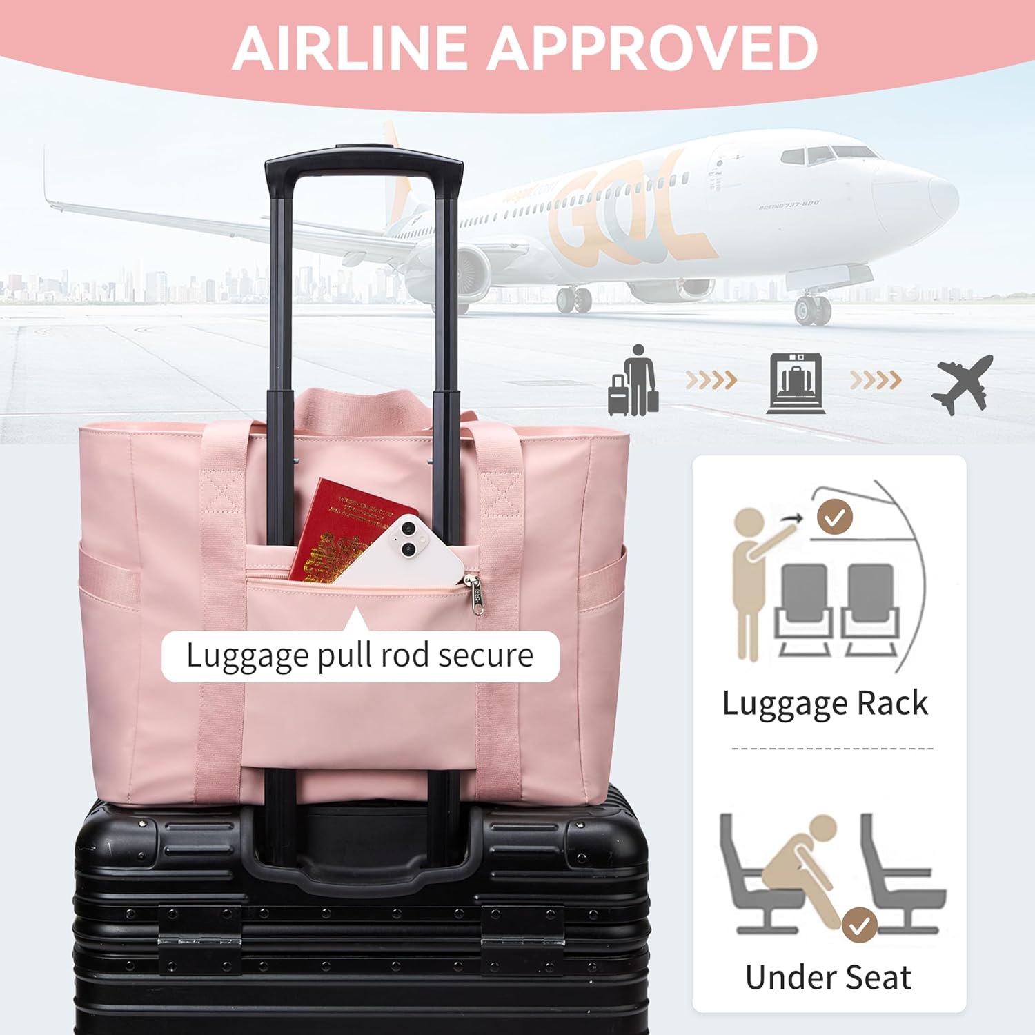 WLLWOO Large Tote Bag, Zipper Shoulder Bag for Women Trolley Sleeve 15.6” Laptop Travel Work Daily Nurse Gym - Image 6