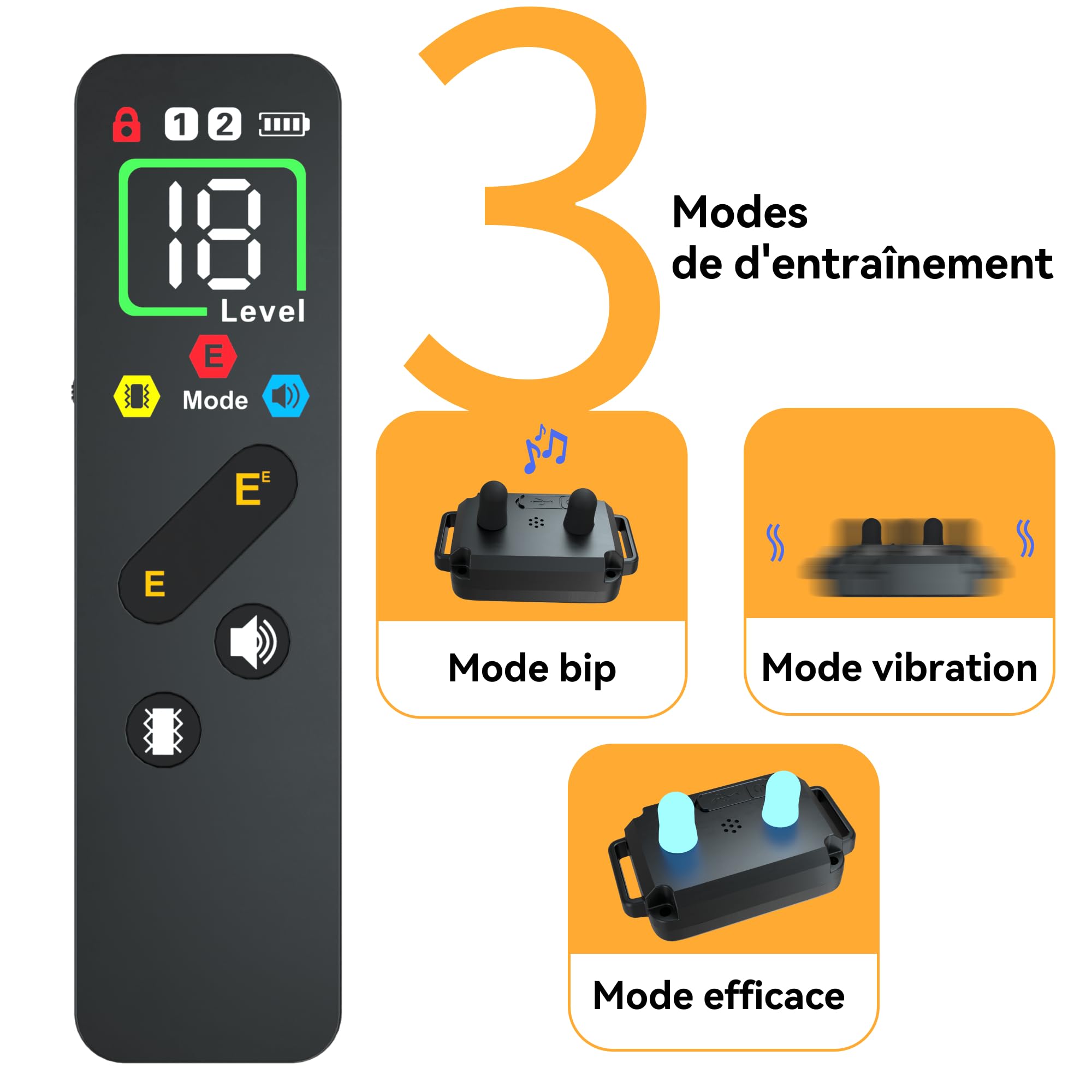 Meloive Collier de Dressage pour Chien,Portée de 3000 Mètres,3 Modes Vibration/Choc Électrique/Son avec Verrouillage de Sécurité,Collier Rechargeable pour Gros Petit Chien