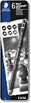Mars Lumograph Black Artist Wooden Lead Pencil - Box of 6 (8B 7B 6B 4B 2B HB) in Metal Box with Tub 2-Hole Sharpener and Eraser