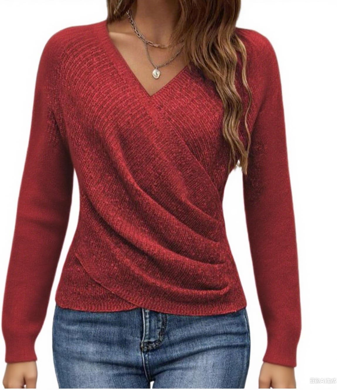 HVT Womens 2026 V Neck Sweater Criss Cross Pullover Long Sleeve Knit Casual Fall Tops