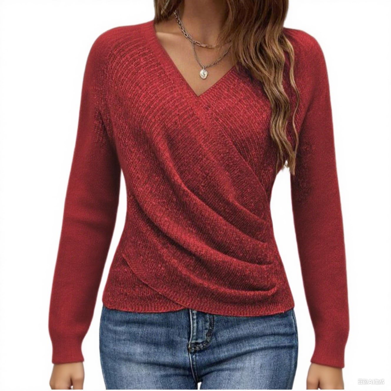 HVT Womens 2025 V Neck Sweater Criss Cross Pullover Long Sleeve Knit Casual Fall Tops