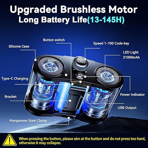 Miniatura 2 de Ventilador de cintura portátil de 21000 mAh, 100 velocidades, 34000 rpm, fuerte flujo de aire, ventilador de cinturón con hasta 145 horas de tiempo