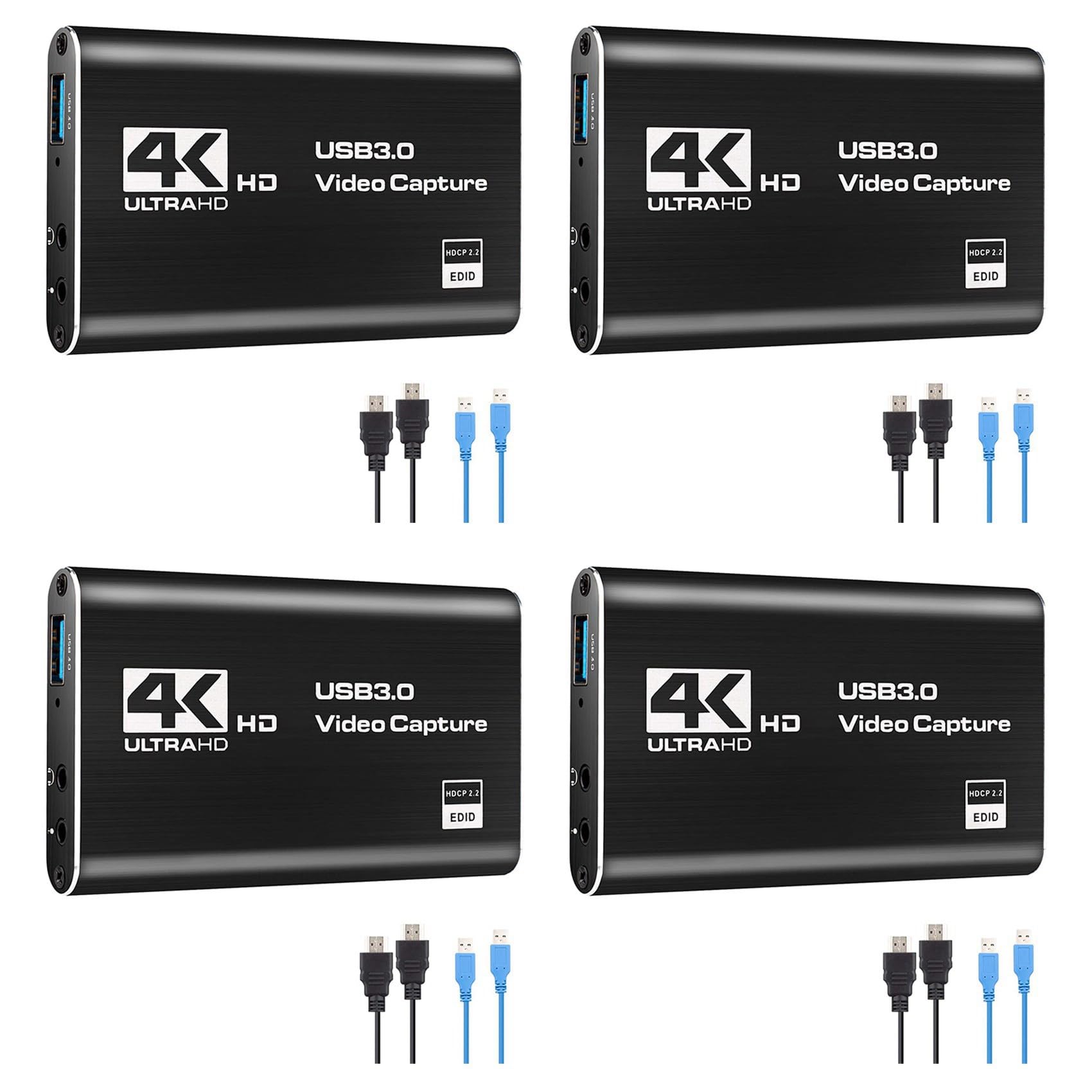 4X Carte de Capture Audio VidéO, Adaptateur de Capture 4K USB 3.0 Convertisseur VidéO pour Le en Streaming, Enregistrement VidéO en Direct