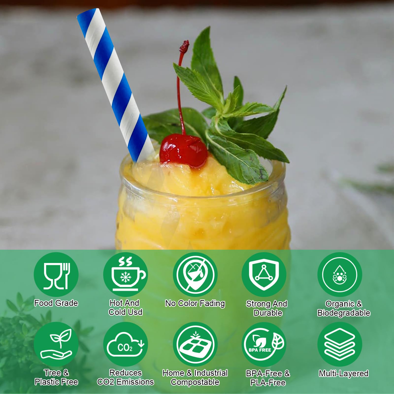 Boba Cannucce usa e getta con bolle di tè, frullati, frappè, frullati, grandi cannucce di carta con perle di tapioca, extra larghe, 12 mm, 1,3 cm, per feste di compleanno, doccia, a righe, 100 pezzi