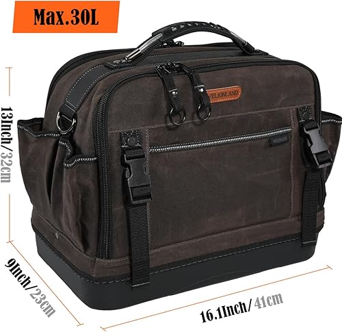 Miniatura 8 de WELKINLAND Bolsa de 53 bolsillos con fondo rígido para HVAC, bolsa de herramientas de electricista resistente, bolsas de herramientas de lona