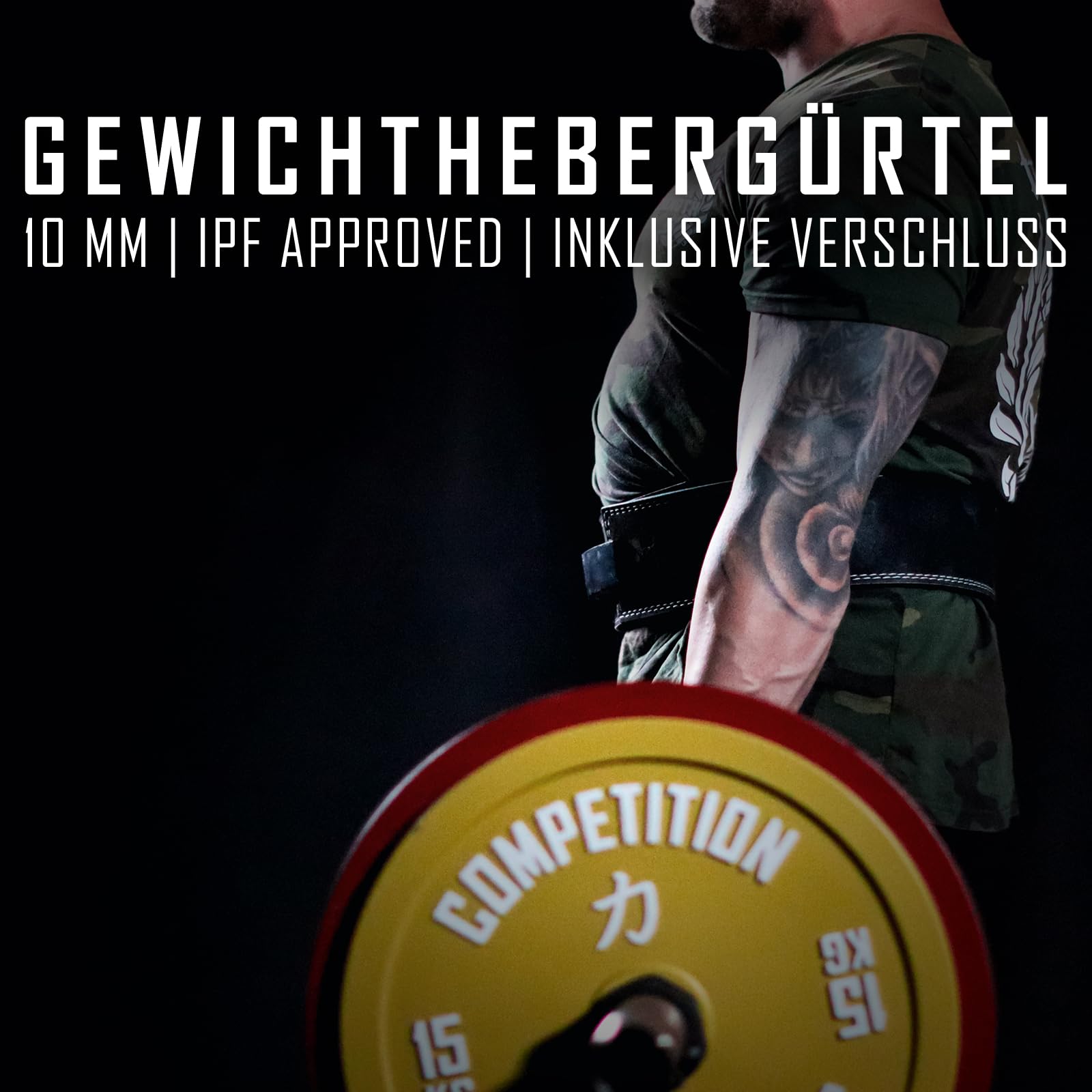 Strength Shop Ceinture de force musculation 10 mm avec boucle à levier, Certifié IPF, ceinture musculation homme et femme, robuste et durable, stabilise le tronc et la colonne pendant l'entraînement