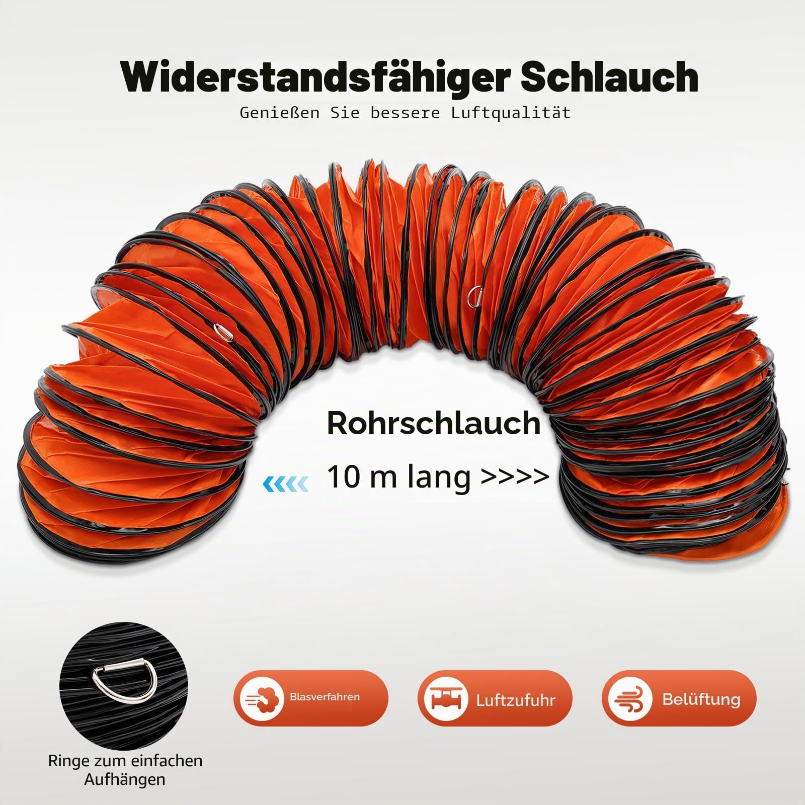 Bauventilator, Baulüfter Staubabsaugung, Bauventilator, Geschwindigkeit 3300 U/min, Baugebläse für die Absaugung, mit 10m Kanal Schlauch, für Fabriken, Keller, Bauernhöfe, Getreidelager