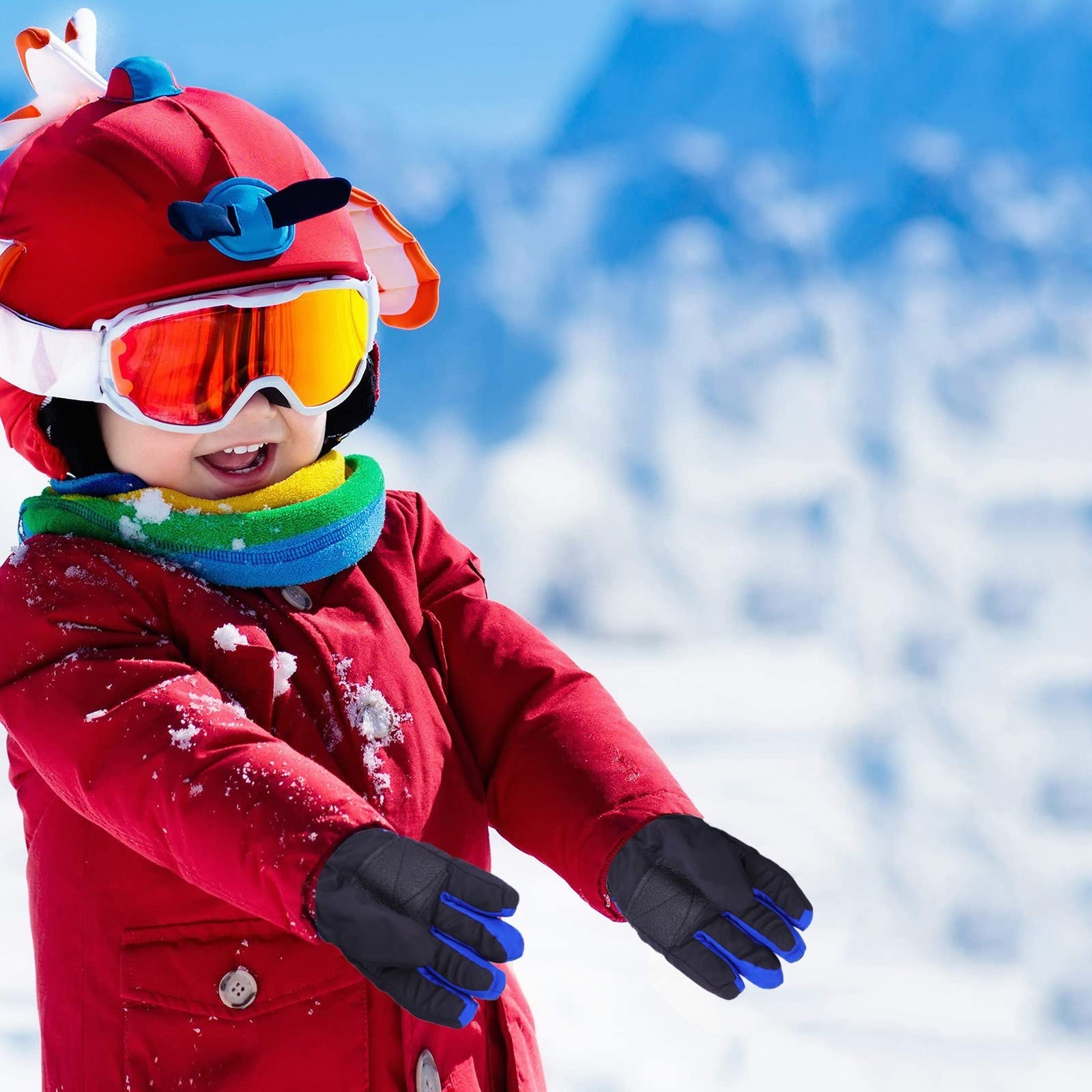 GOEDCH Gants De Ski Enfants Hiver Imperméables - Rouge Taille M (7-12 Ans) Chauds Et Antidérapants