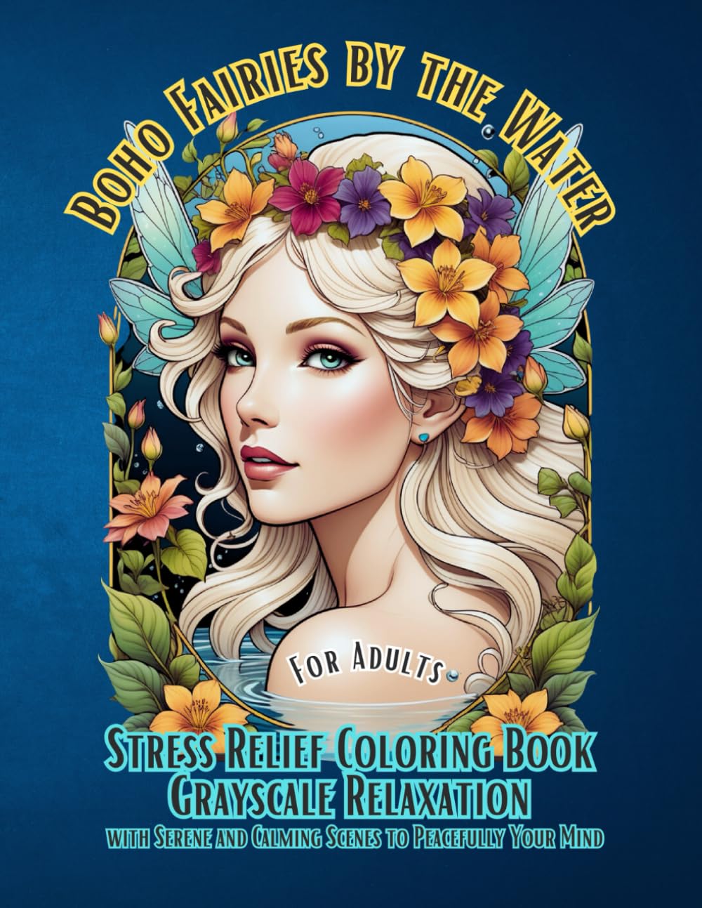 Boho Fairies by the Water: Stress Relief Coloring Book for adults - Grayscale Relaxation with Serene and Calming Scenes to Peacefully Your Mind