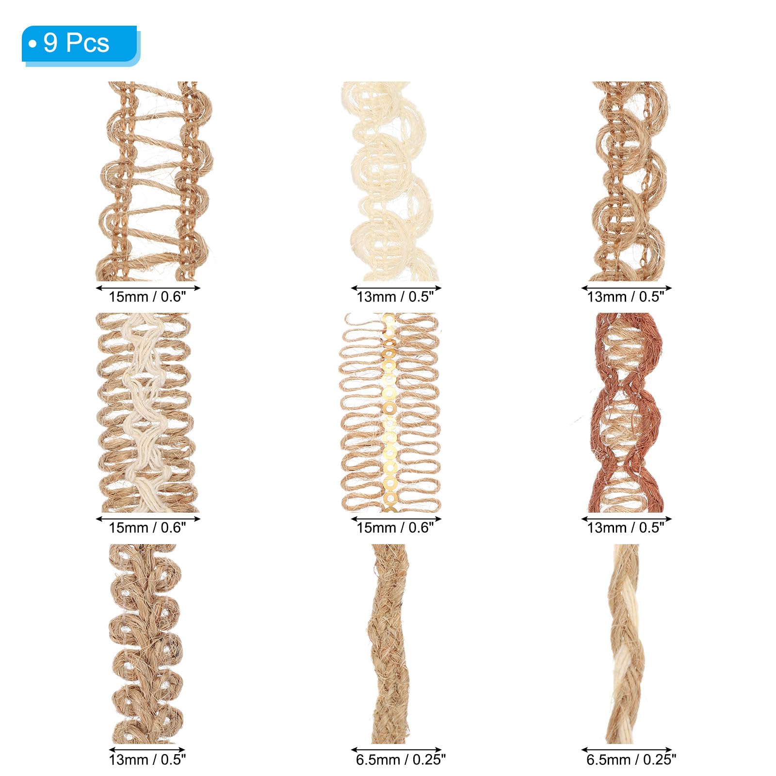 PATIKIL 6.6 Feet Burlap Ribbon for Crafts 9 Rolls Jute Ribbons Lace Craft Ribbon Natural Jute Rope Twine String for Gift Wrapping Wedding Home Decor - Image 2