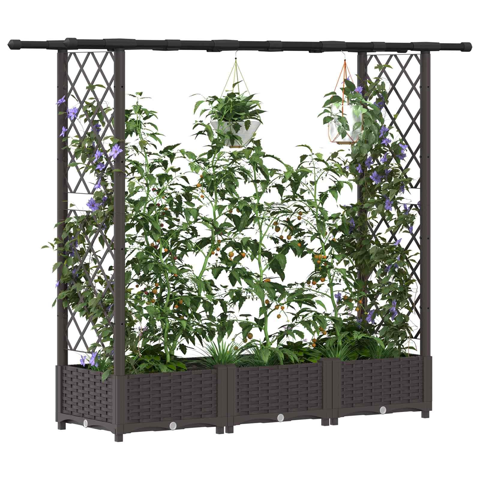 Hochbeet mit Rankgitter und Dach PP Pflanzkübel 164x40x121cm | Vertikales Gartenregal aus robustem Polypropylen für Terrasse und Balkon zur Aufzucht von Kletterpflanzen.