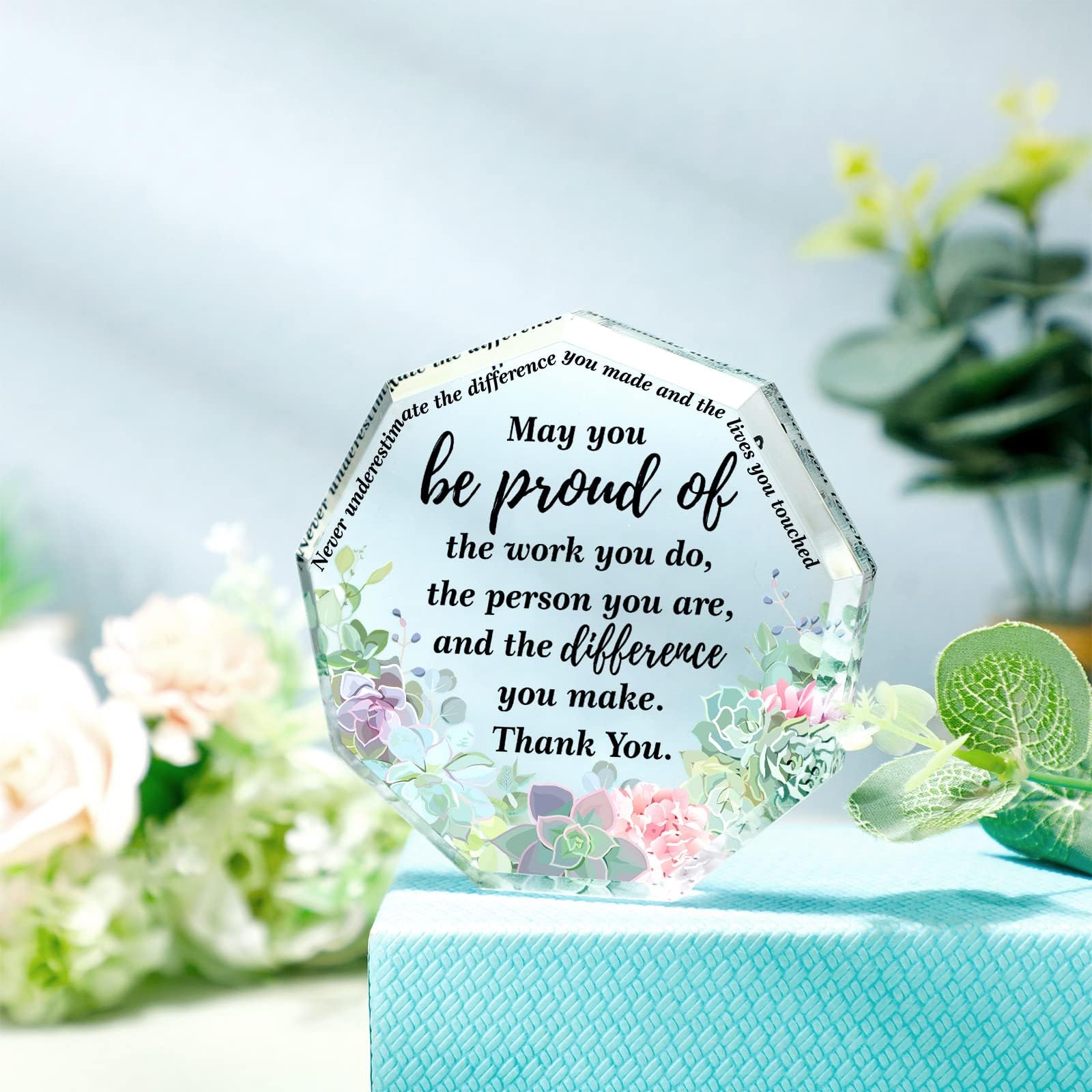 Yinder Thank You Gifts for Women Appreciation Gifts for Coworker Employee Nurse Teacher Leader Boss Inspirational Quotes Acrylic Desk Decor for Home Office Farewell Retirement